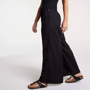 CALIA Women's High Waisted Cover Up Linen Pant Black Swim Wide Leg Size …